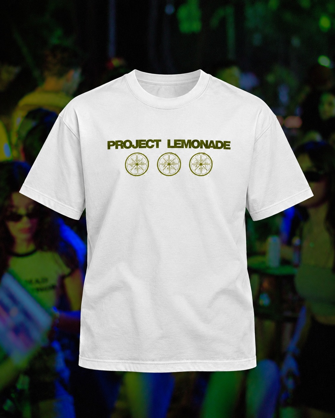 Acid Fresh Lemonade tee, front view with green print